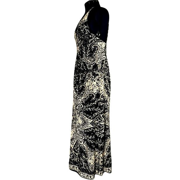 Angie XL Boho Maxi Halter Dress Adjustable Black Cream Paisley Smocked Stretch - Picture 3 of 6
